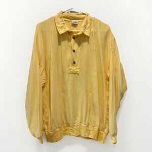 Vintage CP Shades Butter Yellow Quarter Button Up Collared Blouse Top Sz M -flaw